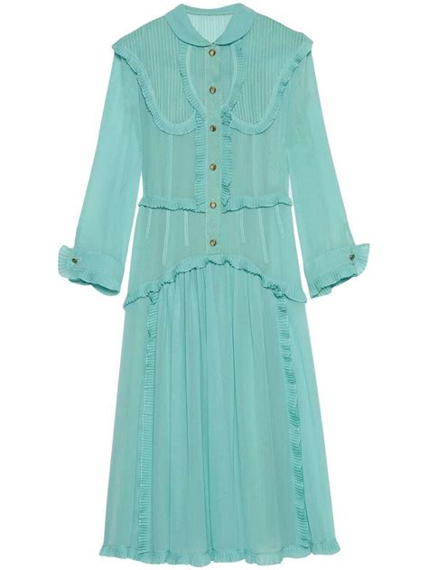 gucci skyblue silk ruffledress|gucci ladies dresses.